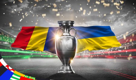 Téléchargez les photos : UEFA Euro Cup 2024 Romania vs Ukraine. 2d rendering illustration. - en image libre de droit