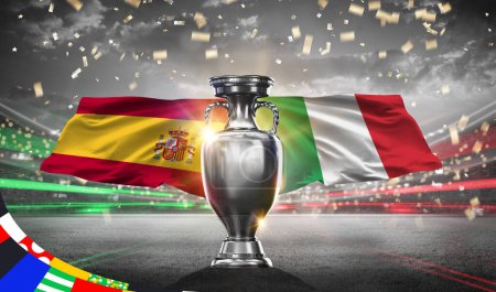 Téléchargez les photos : UEFA Euro Cup 2024. Spain vs Italy. 2d rendering illustration. - en image libre de droit