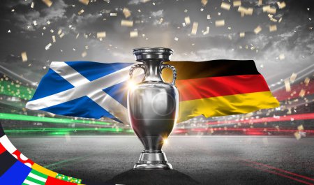 Téléchargez les photos : UEFA Euro Cup 2024 Scotland vs Germany. 2d rendering illustration. - en image libre de droit