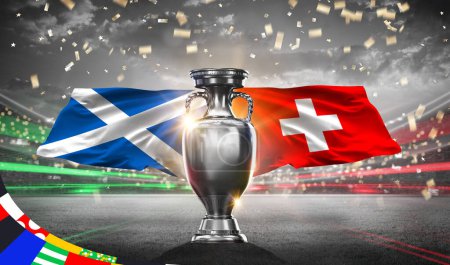 Téléchargez les photos : UEFA Euro Cup 2024. Scotland vs Switzerland. 2d rendering illustration. - en image libre de droit