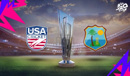 Cricket World cup with trophy 3d rendering illustration.