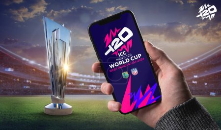 Téléchargez les photos : Coupe du monde de cricket trophée jeu en ligne illustration de rendu 3d. - en image libre de droit