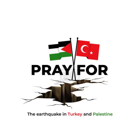 Téléchargez les illustrations : Prier pour la Turquie et la Palestine poster design. tremblement de terre frappé deux pays. - en licence libre de droit