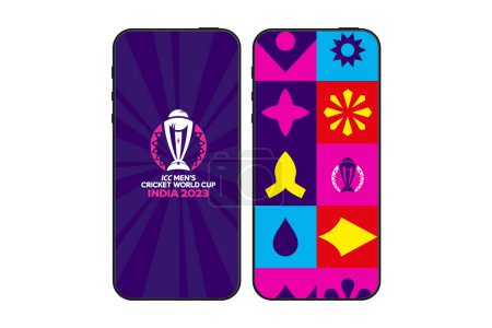 Téléchargez les illustrations : Identité de la marque ICC Mens Cricket World Cup 2023 en Inde illustration mobile app.vector. - en licence libre de droit