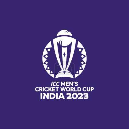 Das ICC Cricket World Cup Logo 2023 fuchsia und blaue Farbvektorillustration.