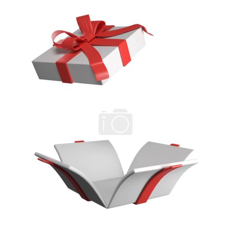 Photo for Giftbox. with red ribbon. isolated on white background. present gift box. 3D rendering - Royalty Free Image