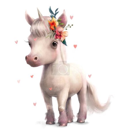 Foto de Lindo unicornio rosa con flores - Imagen libre de derechos
