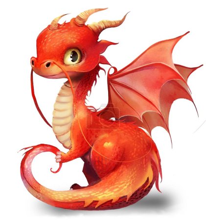 Téléchargez les photos : Mignon petit dragon dessin animé sur le fond blanc - en image libre de droit