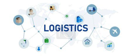 Téléchargez les illustrations : Concept logistique de système de gestion de la livraison chaîne d'approvisionnement entreprise transport et livraison icône ensemble vecteur - en licence libre de droit