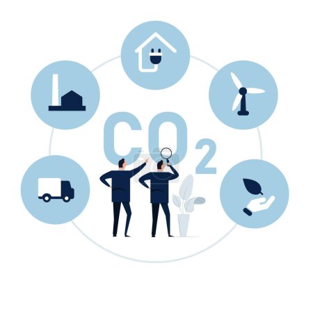 Illustration for Businessman discuss CO2 carbon neutral zero emissions for environment climate change by using energy alternative vector - Royalty Free Image