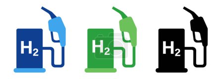 Téléchargez les illustrations : Station de pompage alternative hydrogène H2 en bleu vert noir vecteur de couleur - en licence libre de droit