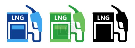 Ilustración de Recolección de iconos de estación de servicio de bomba de gas natural licuado de GNL en vector de color negro verde azul - Imagen libre de derechos