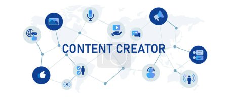 Illustration for Content creator concept of video multimedia video blogger author icon set illustration vector - Royalty Free Image