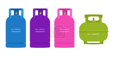 Ilustración de GLP Gas licuado de petróleo hogar botella de cocina natural contenedor verde azul púrpura y rosa vector de color - Imagen libre de derechos