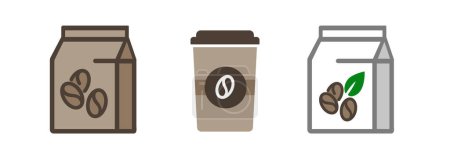 Ilustración de Icono de grano de café símbolo asado en bolsa de papel marrón para llevar símbolo icono vector - Imagen libre de derechos
