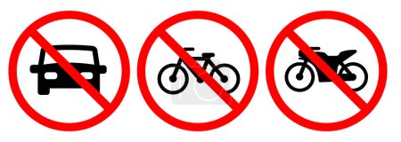 Restricted prohibit car motorcycle bike bicycle motorbike not allowed road sign crossed circle red white vector
