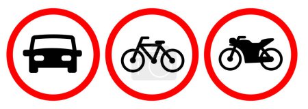 Téléchargez les illustrations : Voiture moto vélo moto parking zone zone panneau de signalisation lire cercle blanc vecteur - en licence libre de droit