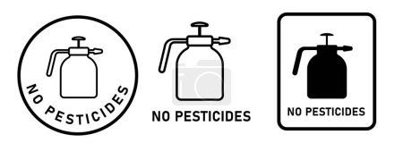Illustration for No pesticides pest spray harmful chemicals sprayer fungicide herbicide emblem label sticker black white vector - Royalty Free Image