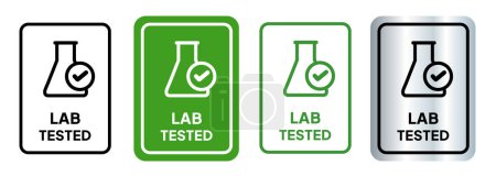 Lab tested check mark flask laboratory square rounded emblem symbol stamp sticker set collection vector