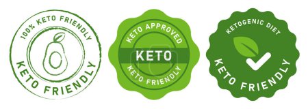 Illustration for Keto friendly food ketogenic diet emblem sticker seal set packaging round stamp green color vector - Royalty Free Image