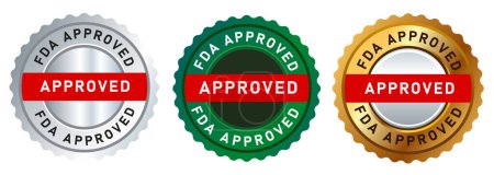 Téléchargez les illustrations : Autocollant approuvé par la FDA d'étiquette de sceau vert or et argent garantissent un vecteur de produit sain et sécuritaire qualifié - en licence libre de droit
