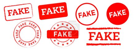 fake rectangle and circle red rubber stamp label sign false hoax scam information vector