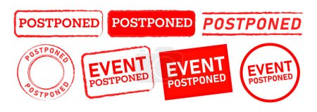 Illustration for Postponed square and circle red stamp label sticker sign event delay canceled rescheduled vector - Royalty Free Image