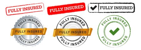 fully insured rectangle and circle stamp label sticker sign certificate warranty insurance vector