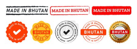 Illustration for Made in bhutan rectangle and circle stamp label sticker sign mark product industry vector - Royalty Free Image