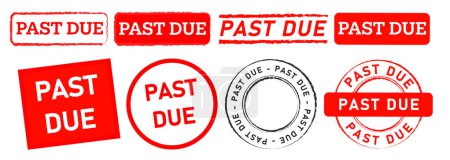 text past due red color rectangle and circle stamp sign for reminder overdue expired announcement vector
