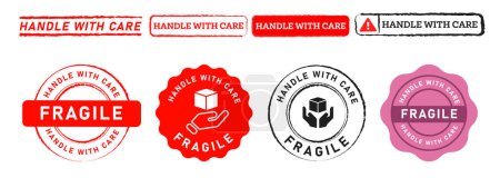Photo for Handle with care stamp and seal badge label sticker sign for protect packaging fragile breakable vector - Royalty Free Image