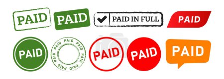paid rectangle circle stamp and speech bubble label sticker sign confirmed paid in full granted vector