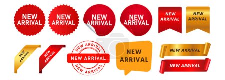 Photo for New arrival stamp speech bubble and ribbon label sticker sign for promotion product sale vector - Royalty Free Image