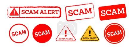 Photo for Text scam red stamp label sticker sign for warning careful beware fraud crime risk vector - Royalty Free Image