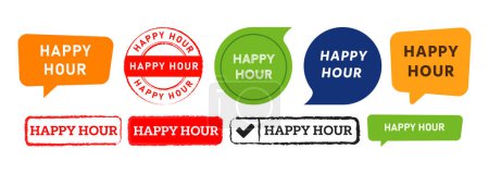 Photo for Happy hour rectangle circle stamp and speech bubble label sticker sign for fun today vector - Royalty Free Image