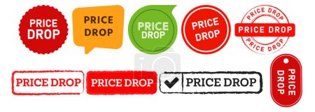 Photo for Price drop stamp and speech bubble label sticker sign business marketing sale vector - Royalty Free Image