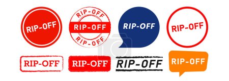 rip off rectangle circle stamp and speech bubble label sticker sign for fraud swindle overpriced vector