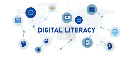 Ikone digitale Alphabetisierung lernen Wissen Information Internet-Technologie moderner Vektor