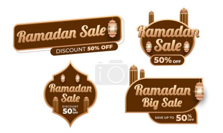 Téléchargez les illustrations : Religion islamique vacances, fond d'affiche Ramadan, ensemble de cartes - en licence libre de droit