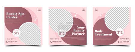 Illustration for Feminine square banner design for spa, massage, and beauty care social media post template design - Royalty Free Image