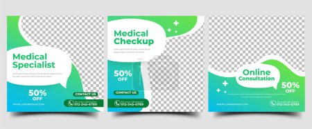 Illustration for Set of Editable modern square banner design template for medical and health care promotion - Royalty Free Image