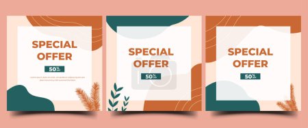 Illustration for Set of Abstract square banner template design with abstract shape and leaf decoration - Royalty Free Image