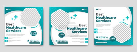 Ilustración de Tarjetas médicas saludables, conjunto de diferentes pancartas, carteles creativos para espacio de copia - Imagen libre de derechos
