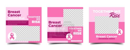 Illustration for Breast cancer pink flyers for social media page, story and banner background - Royalty Free Image