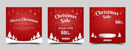 Illustration for Christmas cards template. Flat design. Usable for social media page, story, and banner - Royalty Free Image