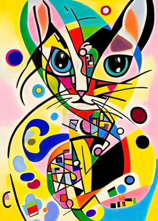 Photo for A bright and colorful abstract portrait composition of a cat designed in the style of Kandinsky and the Bauhaus art movement - Royalty Free Image