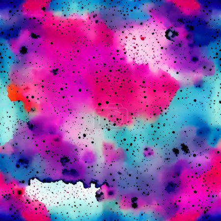 Photo for A digitally created artistic watercolor background texture with vibrant splatterings and blots of ink - Royalty Free Image