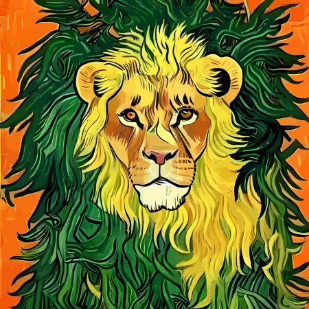 Illustration for A retro swirly impressionist portrait composition of a lion designed in the style of Vincent Van Gogh and the impressionist movement. - Royalty Free Image