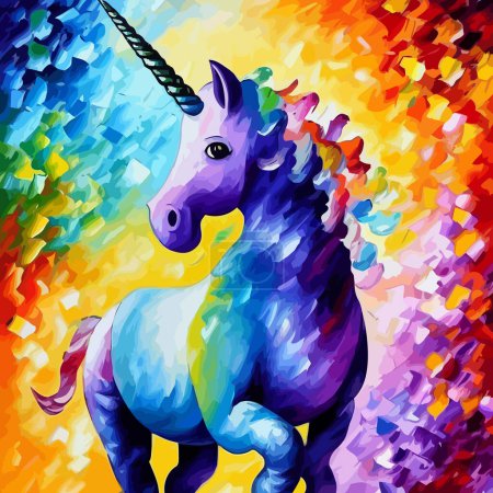Photo for A colorful and vibrant portrait of a unicorn created with digital palette knife and brush stroke effects. - Royalty Free Image