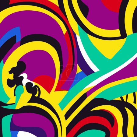 Photo for An artistically designed and digitally created, groovy pop art style abstract pattern using blocks of bright colors. - Royalty Free Image